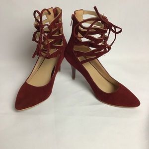 Burgundy Suede Lace Up Pumps